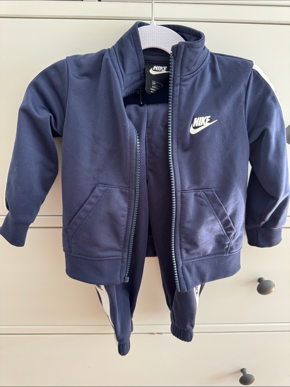 Nike Navy and White Toddler Track Suit - Matching set - jacket and pants 12mo